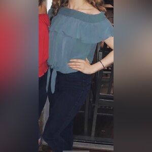 Women's Off-Shoulder Ruffle Top - Blue